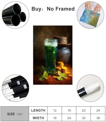 JDBeehpy St. Patrick's Day Green Beer Lucky Coins Still Life Fashion Minimalist (Unframed, Canvas Only) Canvas Wall Art Classic Irish Holiday Festival Aesthetic Pictures Farmhouse 16x24inch(40x60cm)