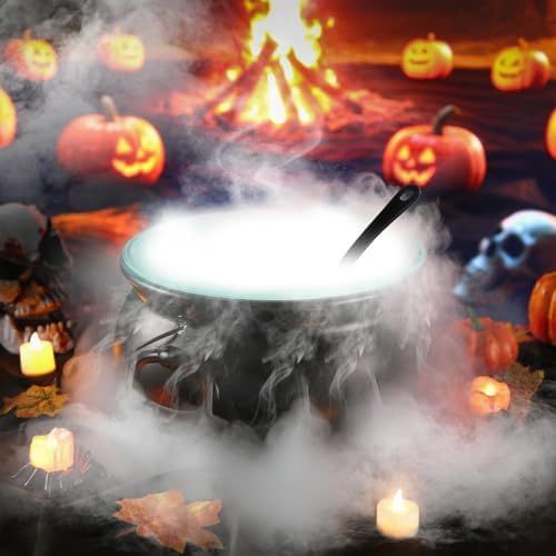 LemonRoad 3 Pcs Halloween Cauldron 12.6 Inch with Ladle Black Plastic Bowl