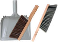 Metal Dust Pan and Brush Set, Natural Bristle Wooden Hand Broom for Fireplace, Garage, Workshop, 9" Wide