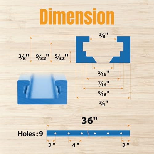 POWERTEC 71119-P4 36 Inch Double-Cut Profile Universal T-Track with Predrilled Mounting Holes, 8 Pack, Aluminum T Track for Woodworking Jigs and Fixtures, Drill Press Table, Router Table, Workbench