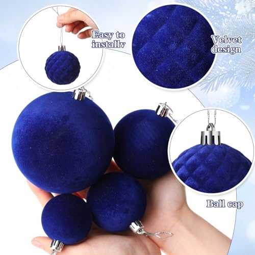 Hollowfly 95 PCS Velvet Christmas Tree Decor Set, Blue, Gray, White
