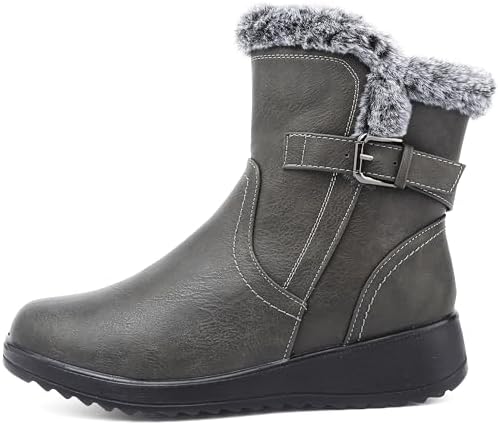 Womens Snow Boots Leather Winter Warm Boots Platform Ankle Booties