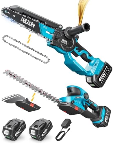 SEESII 3 in 1 Cordless Mini Chainsaw & Hedge Trimmer, Grass Shear Combo