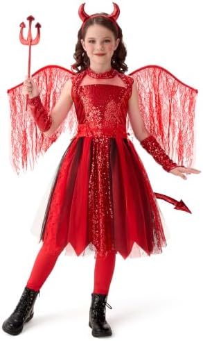 Spooktacular Creations Halloween Devil Costume Kids, Red Devil Costume for Girls for Child Halloween Cosplay Themed Parties