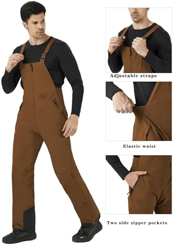 WULFUL Mens Insulated Snow Bibs Waterproof Winter Ski Pants Snowboarding Overalls
