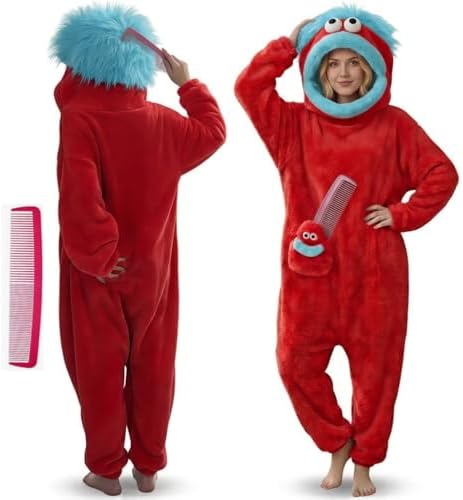 Halloween Adult Big Mouth Monster Onesie, Goofy Coral Fleece Couple Pajamas