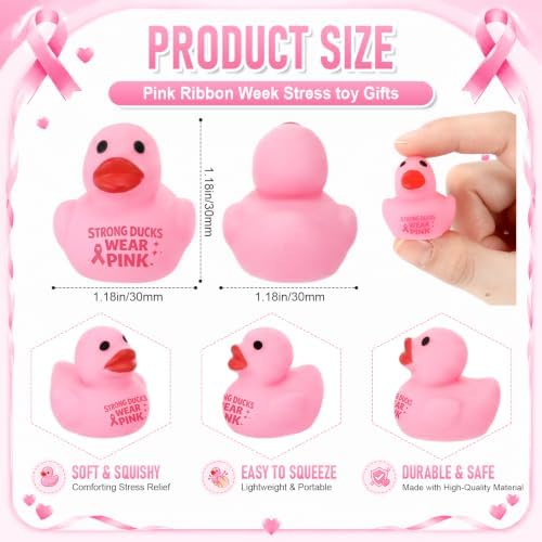 Thenshop 50 Pcs Pink Ribbon Rubber Duck Relief Favors, Awareness Gifts