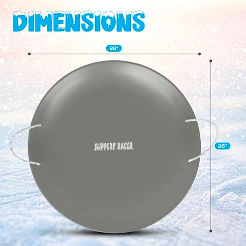 Slippery Racer ProDisc 26 Inch Heavy Duty Aluminum Iron Alloy Metal Kids Winter Saucer Snow Sled with Dual Riveted Soft Grip Rope Handles