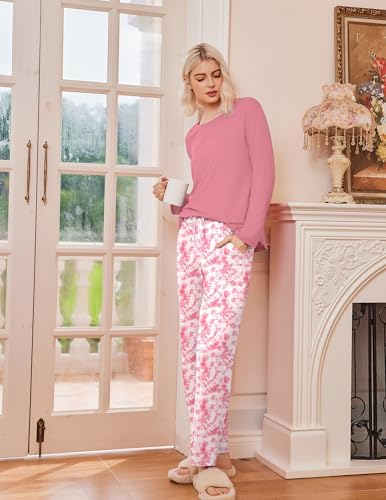 Ekouaer 2 Pack Womens Pajama Sets Long Sleeve Long Pants Pjs Loungewear