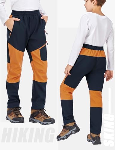 Kids Winter Pants Fleece Lined Waterproof Boys Ski Pants Thermal Outdoor Softshell with Zipper Pockets