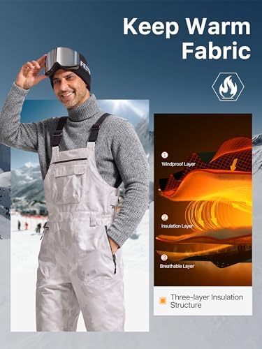 FREE SOLDIER Mens Snow Bibs Ski Snow Pants Softshell Ski Bib Overalls