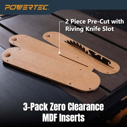 POWERTEC Zero Clearance Table Saw Insert 3-Pack – Fits Delta 36-725, 36-725T2, 36-5152, 36-5000, 36-5000T2 – MDF Throat Plate for Cleaner Cuts, Kickback Prevention, Easy Installation (72228)