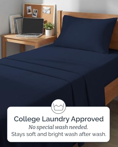 Twin XL Size 3 Piece Sheet Set - Breathable & Cooling Sheets - Navy Blue