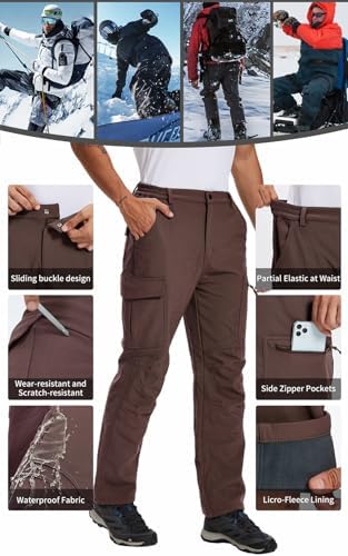 Men's Snow Pants Ski Softshell Warm Outdoor Fleece Lined Insulated Waterproof Winter Work Travel Hiking Pants