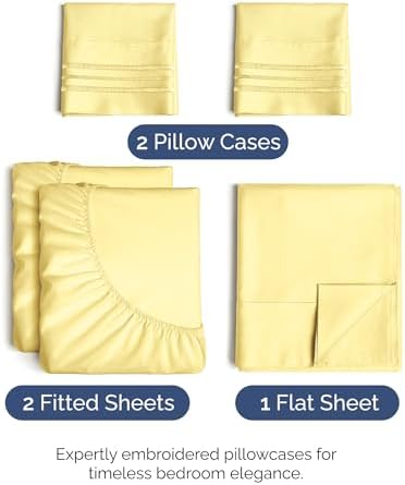 Split King Size 5 Piece Sheet Set - Breathable & Cooling Sheets - Yellow