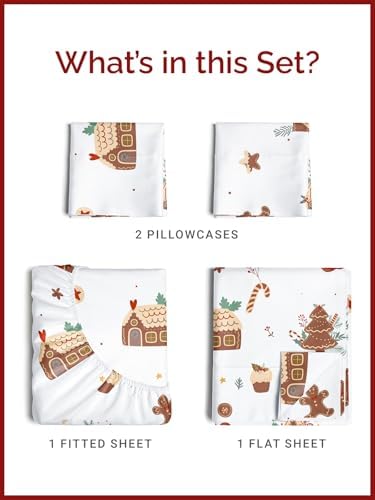 Christmas Sheet Set, Gingerbread House, Holiday Xmas Bedding Set - Queen