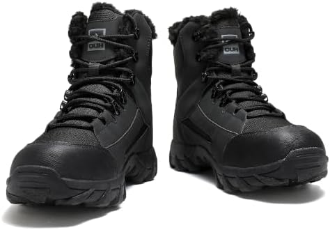 QUH Winter Snow Boots Waterproof Military Training Fur Lined Anti Slip Warm Boots Thickened Cotton Walking Ankle Boots For Man