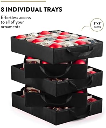 Premium Large Carrying Christmas Ornament storage Box with Clear Lid, 3" Compartment, Contains 10 Trays, Keeps 200 Holiday Ornaments & Xmas Accessories, Made Of Tear Proof Made Of 600D Oxford Fabric