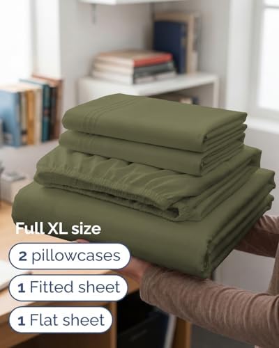 Full XL Sheets - 4 Piece Full XL Sheet Set - Cool & Breathable - Sage Green