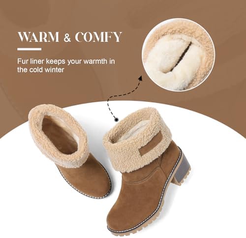 AOSPHIRAYLIAN Snow Boots Women Fur Lined Winter Boots Slip on Warm Shoes