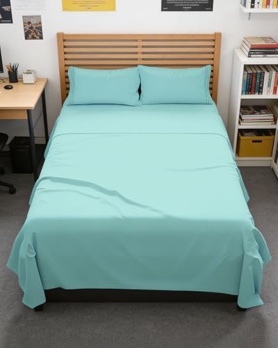 Full XL Sheets - 4 Piece Full XL Sheet Set - Cool & Breathable - Spa Blue