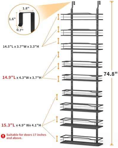 Moforoco 9-Tier Over The Door Pantry Organizer, Pantry Organization and Storage, Black Hanging Basket Wall Spice Rack Seasoning Shelves, Home & Kitchen Bedroom Bathroom House Essentials