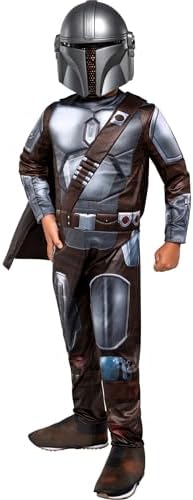 STAR WARS The Mandalorian Official Youth Halloween Costume - Premium Quality Padded Jumpsuit with Plastic Mask and Detachable Cape (M)