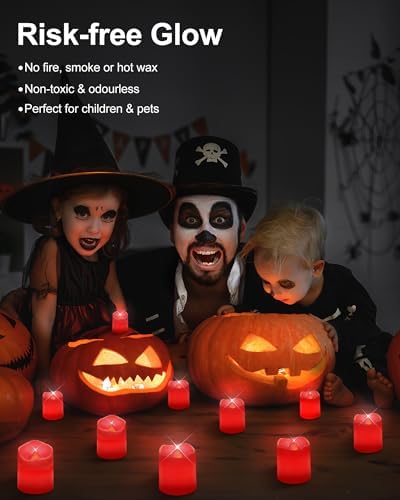 SHYMERY Flameless Votive Candles,Battery Operated LED Candle,24 Pack 200+Hour Flickering Electric Fake Candles in Red for Wedding,Table,Halloween,Festival Celebration,Christmas Decoration