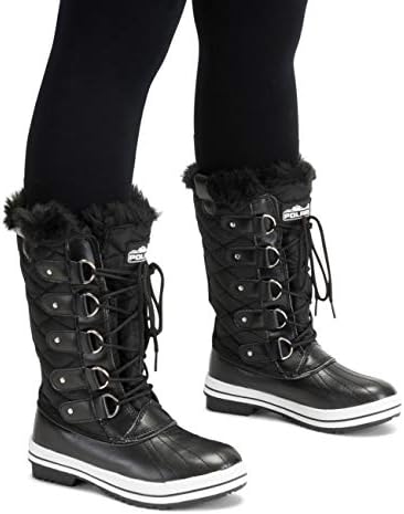 POLAR Womens Snow Boot Nylon Tall Winter Fur Lined Snow Warm Waterproof Rain Boot