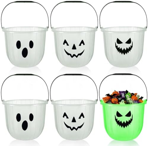 Halloween Glowing Candy Bucket Trick or Treat Plastic Pail,6 PCS