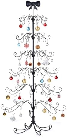 VINGLI 6FT Metal Christmas Ornament Tree, Wrought Iron Display Stand Black