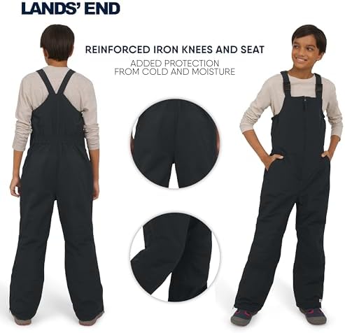 Lands' End Unisex Kids Squall Waterproof Adjustable Insulated Iron Knee Snow Bib Overalls