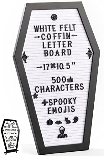 Nomnu Coffin Letter Board, White Goth Decor w/Bat Stickers, Spooky Emojis
