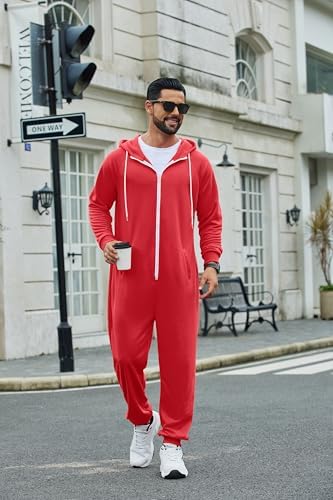 COOFANDY Mens Jumpsuit Onesie Hooded Full Zip One Piece Jogging Tracksuit