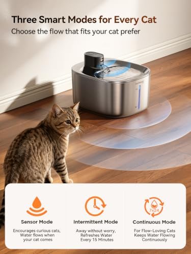 Cordless Cat Water Fountain, Battery Operated, 4L/135fl oz Stainless Steel Pet Water Fountain for Cats Dogs with Motion Sensor, Ultra Quiet Cat Drinking Fountain with 6 Filters (YPD-C004S)