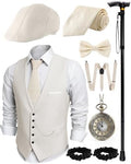 1920s Mens Costume, Roaring 20s Costumes for Men 1920s Mens Outfit with Walking Cane Vest Hat 1920 Mens Accessories