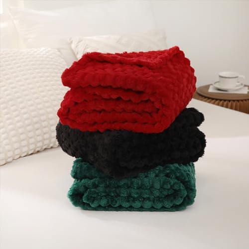 Puncuntex Red Throw Blanket 90"×90" inches Fuzzy 3D Jacquard Decorative