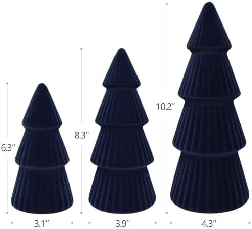 Christmas Decorations - Set of 3 Velvet Ceramic Christmas Trees(Blue)