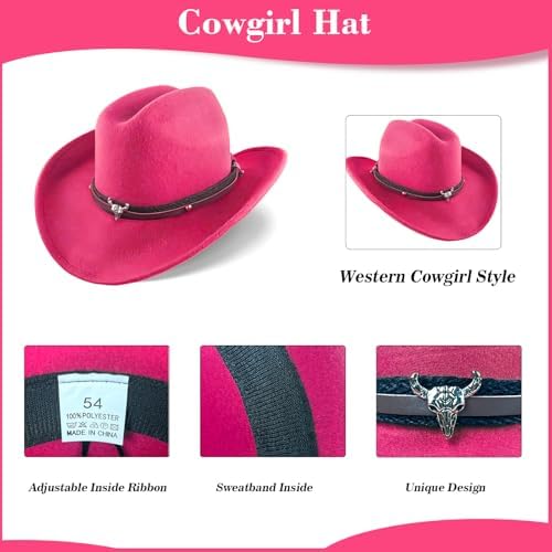 Cowgirl Outfits for Girls Kids 6 Pcs Western Costume Accessories Cowboy Hat Fringe Vest Earring for Halloween Party