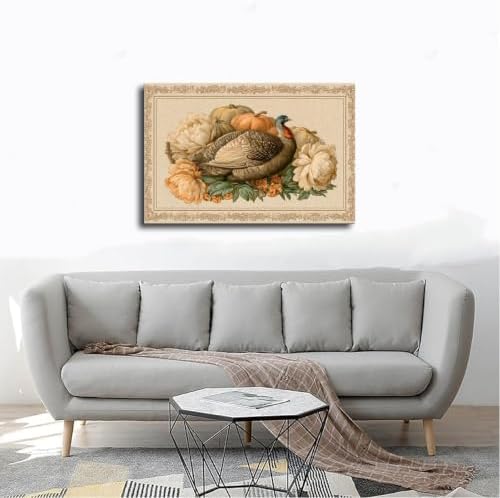 JDBeehpy Turkey Pumpkins Peonies Vintage Frame Art Prints Framed 16x24inch