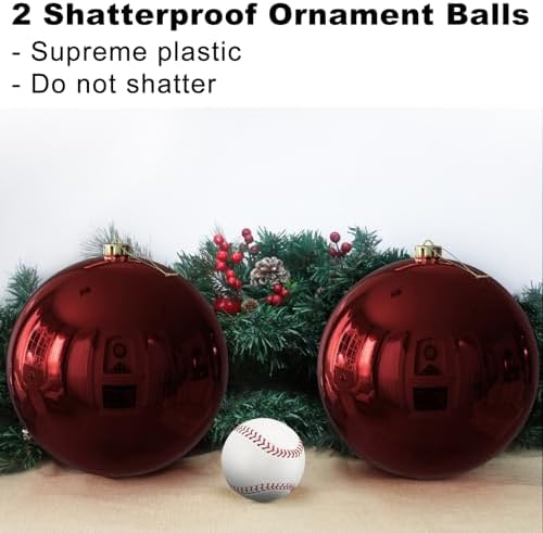 Maroon 8.0" Extra Large Christmas Balls Ornaments - Christmas Tree Decorations Shatterproof Shiny Hanging Balls for Birthday Holiday Wedding Decorations Set of 2pcs