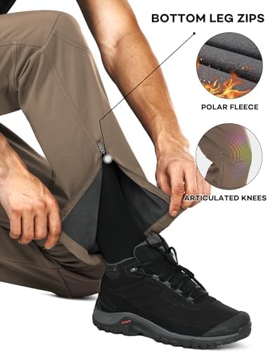 Stlight Mens Snow Ski Water Repellent Softshell Pants for Winter Hiking Fleece Lined Bottom Leg Zipper with 6 Zip Pockets