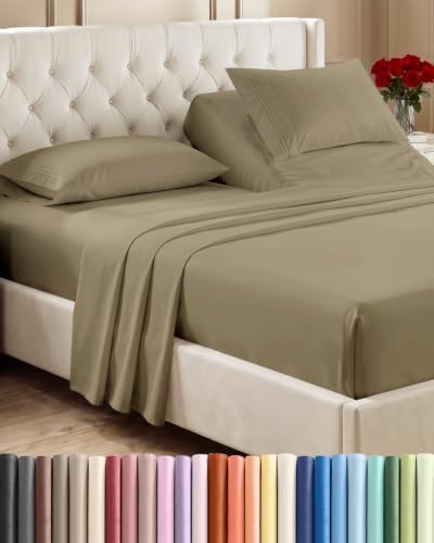 Flex Top Split Head King 4 Piece Sheet Set - Ultra-Soft, Breathable - Khaki
