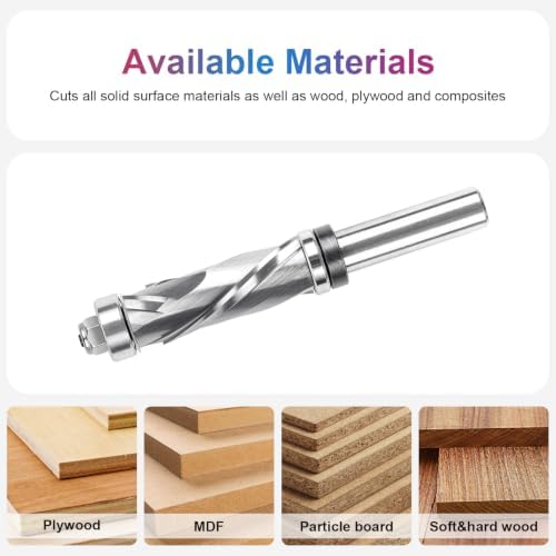 SpeTool Compression Flush Trim Router Bit 1/2 Shank 3/4 Cutting Diameter, Top & Bottom Bearing Extra Long Carbide Pattrern Flush Cut Router Bit for Woodworking Trimming