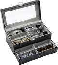 ProCase 12 Slots Sunglasses Organizer, 2 Layer Sunglass Case, Leather Eyeglass Cases for Display and Storage -Black