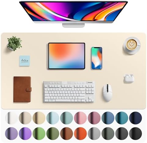 Aothia Faux Leather Desk Mat - Large Mouse Pad, Non-Slip PU Leather Blotter, Waterproof Writing Surface for Office and Home (Beige, 40" x 24")