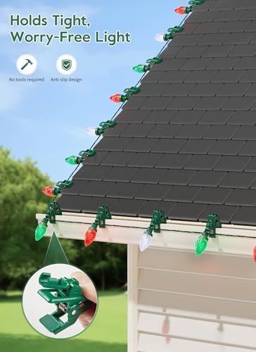 C9 Christmas Lights Outdoor, 102FT 150 LED String Lights with Spring Clips