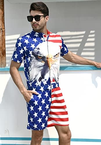 RAISEVERN Mens Romper Male Zipper Shorts Sleeve One Piece Bro Outfits
