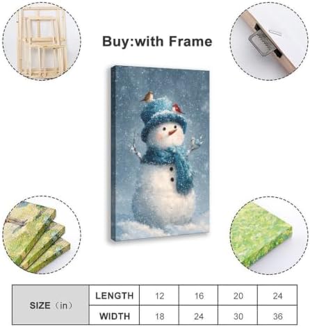 JDBeehpy Funny Wall Art Blue Snowman Holiday Wall Decor Framed 16x24inch