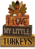 Lineshading 4 Pcs Thanksgiving Table Decoration, Turkey Wooden Block Signs